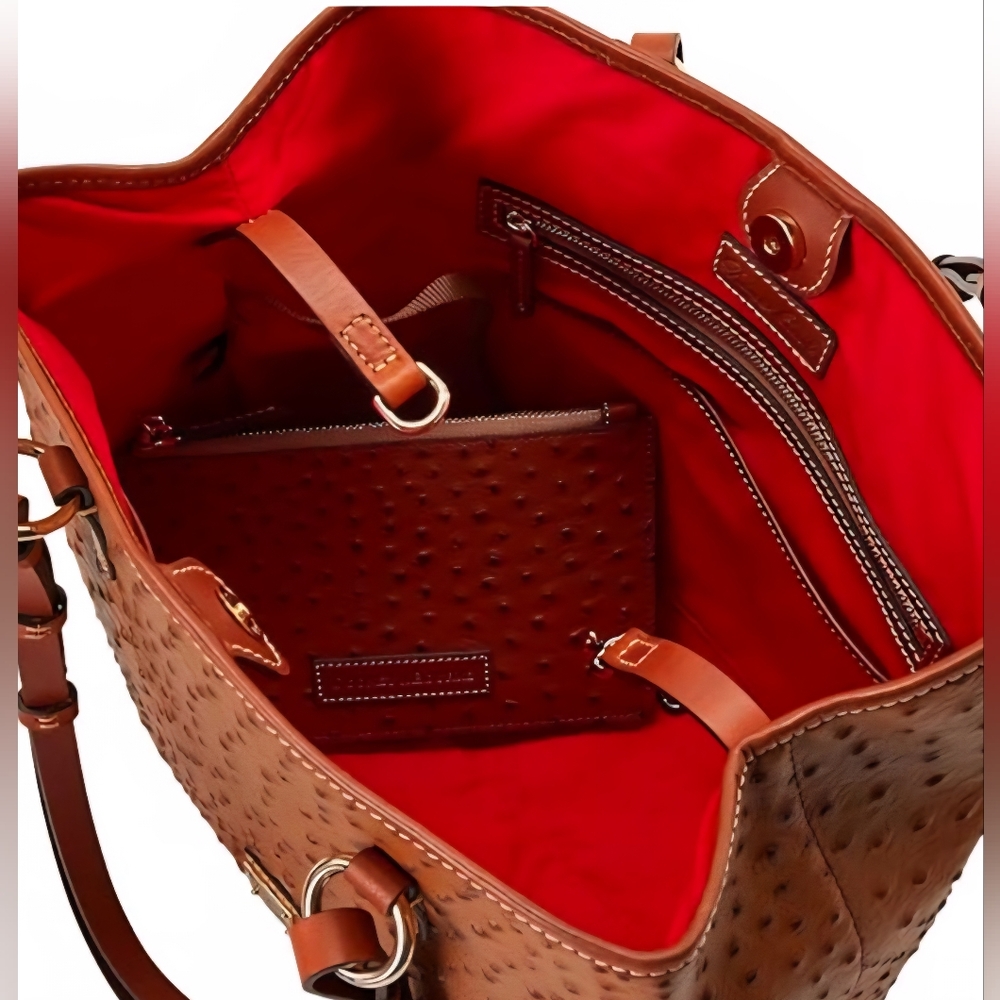 NWT Dooney & Bourke Briana Ostrich Embossed Leather Shoulder Bag: Caramel - Picture 4 of 16